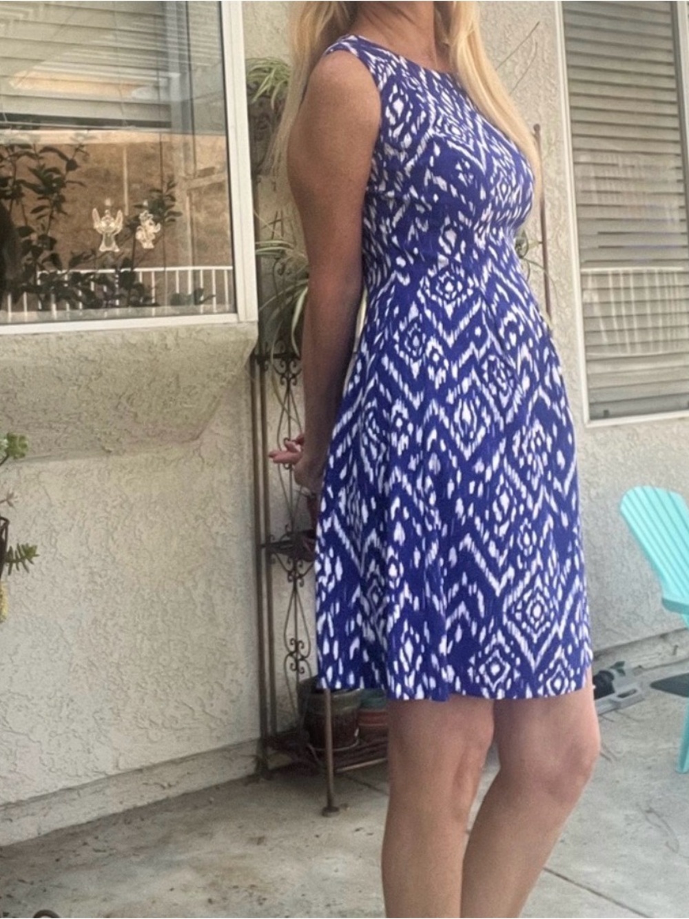 Dress Barn Blue Patterned Sleeveless Dress